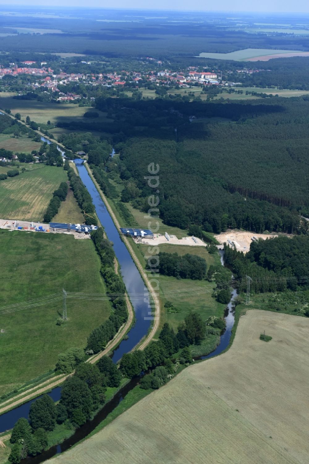 Grabow von oben - Flussverlauf der Elde bei Grabow im Bundesland Mecklenburg-Vorpommern