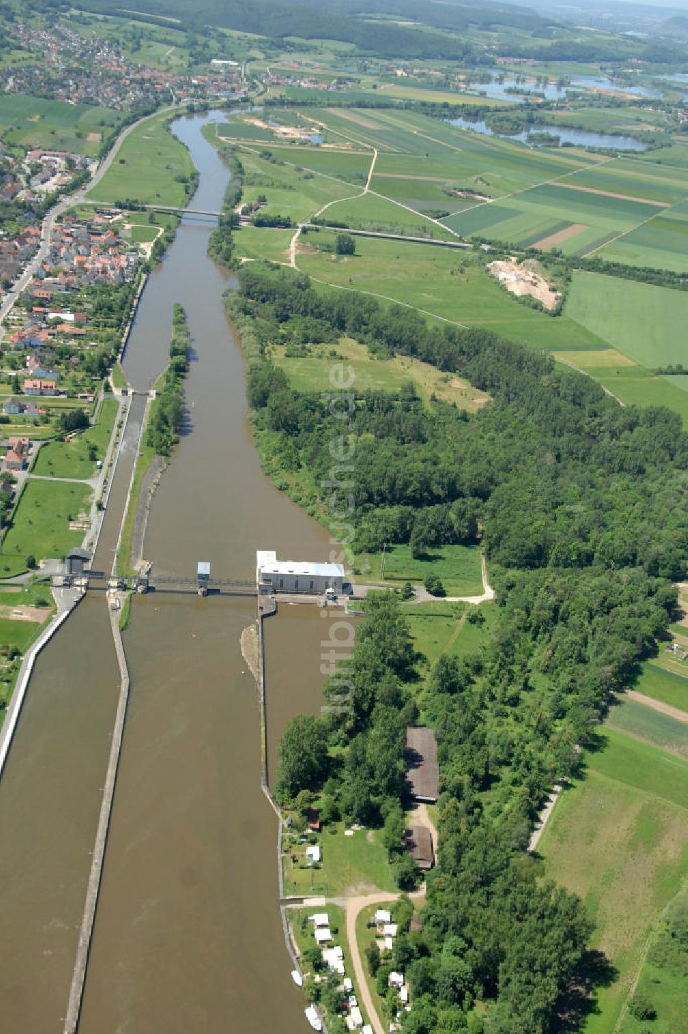 Viereth von oben - Flussverlauf des Main in Bayern