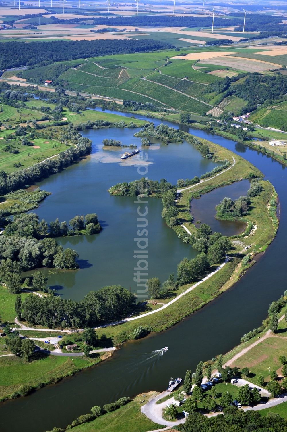 Luftaufnahme Dettelbach - Flussverlauf des Main in Dettelbach im Bundesland Bayern