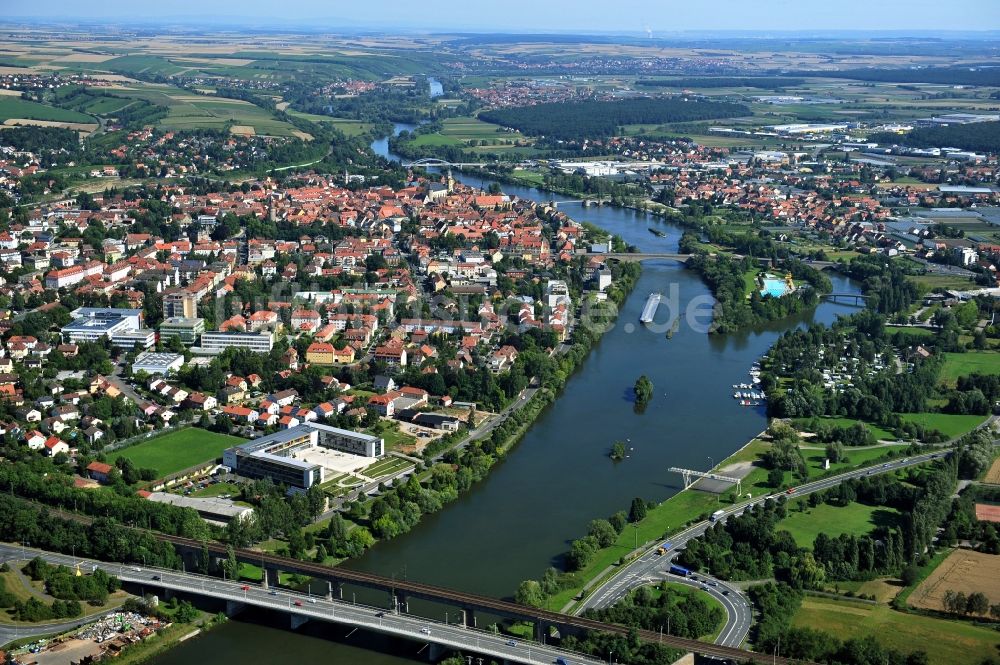 Luftaufnahme Kitzingen - Flussverlauf des Main in Kitzingen im Bundesland Bayern