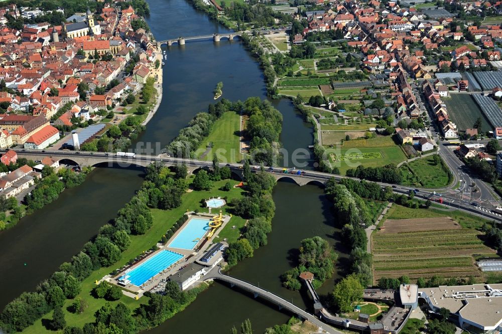 Luftbild Kitzingen - Flussverlauf des Main in Kitzingen im Bundesland Bayern