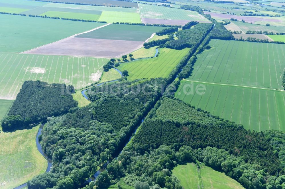 Luftaufnahme Siggelkow - Flußverlauf der Müritz-Elde und dem Fluss Alte Elde in der Gemeinde Siggelkow im Bundesland Mecklenburg-Vorpommern, Deutschland