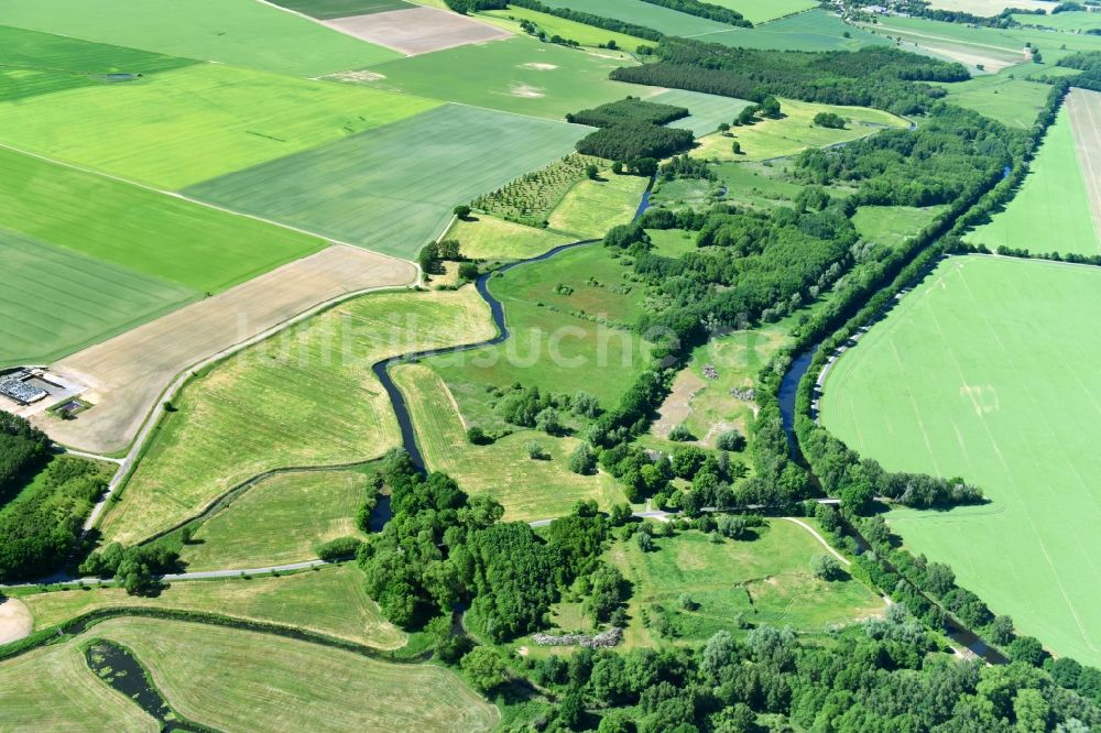 Luftaufnahme Siggelkow - Flußverlauf der Müritz-Elde und dem Fluss Alte Elde in der Gemeinde Siggelkow im Bundesland Mecklenburg-Vorpommern, Deutschland