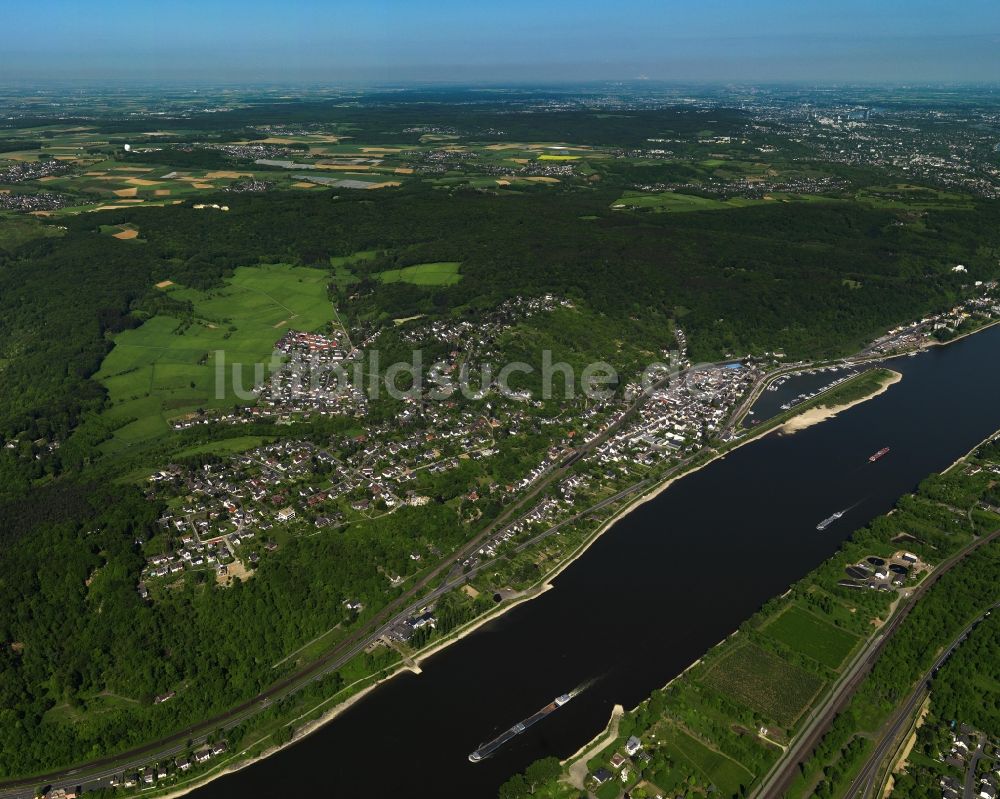 Remagen Oberwinter aus der Vogelperspektive: Flußverlauf am Ufer des Rhein im Ortsteil Oberwinter in Remagen im Bundesland Rheinland-Pfalz