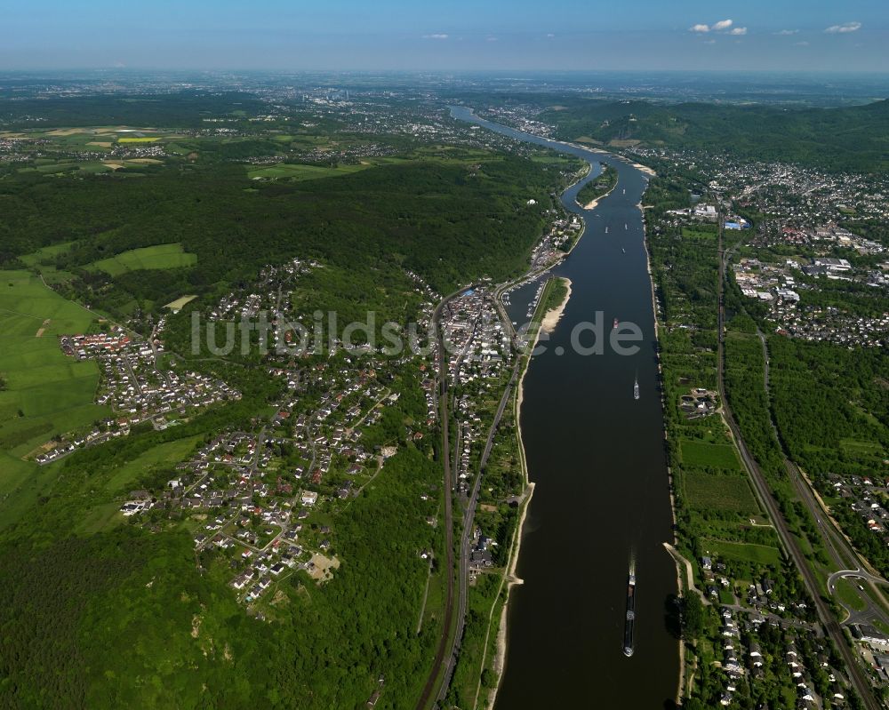 Luftbild Remagen Oberwinter - Flußverlauf am Ufer des Rhein im Ortsteil Oberwinter in Remagen im Bundesland Rheinland-Pfalz