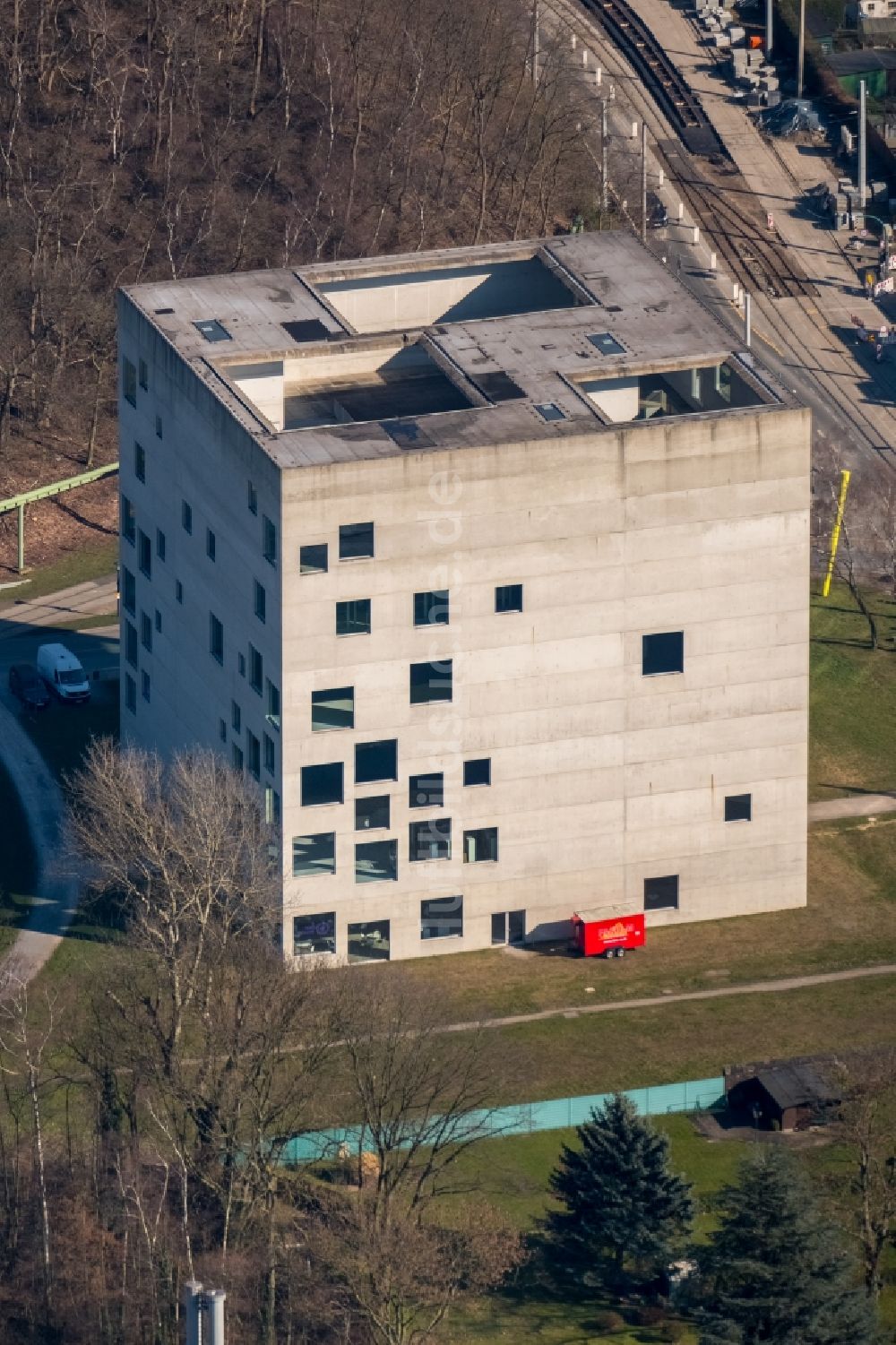 Essen von oben - Folkwang Universität der Künste - SANAA-Gebäude in Essen im Bundesland Nordrhein-Westfalen - NRW, Deutschland