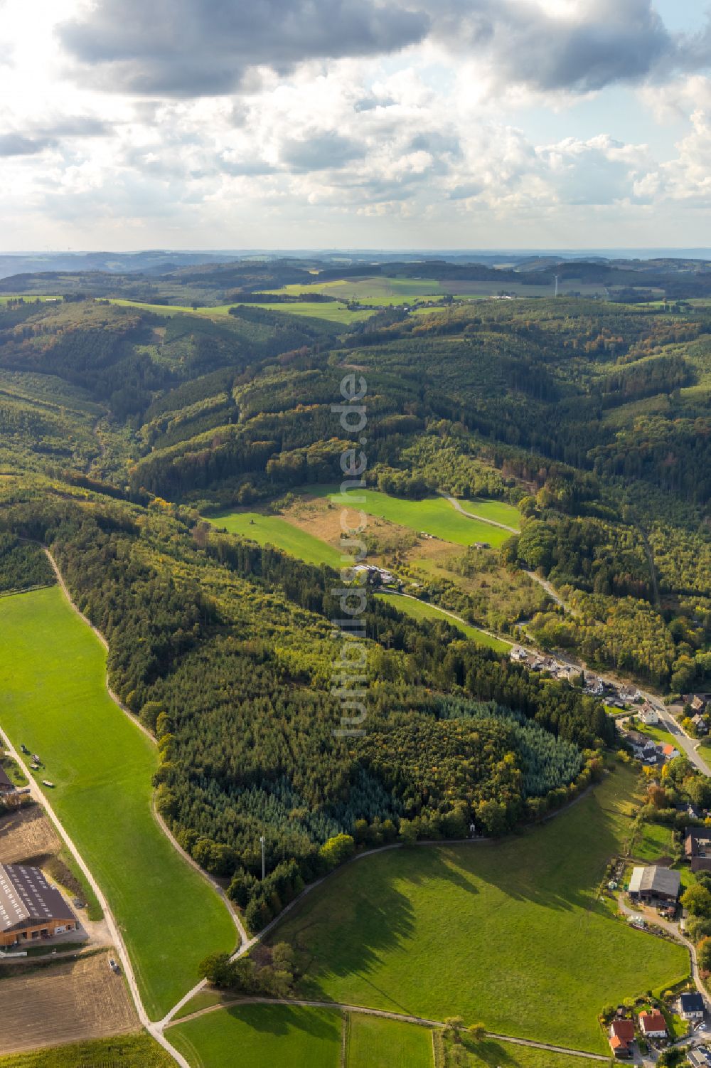 Luftaufnahme Balve - Forstgebiete in einem Waldgebiet in Balve im Bundesland Nordrhein-Westfalen, Deutschland