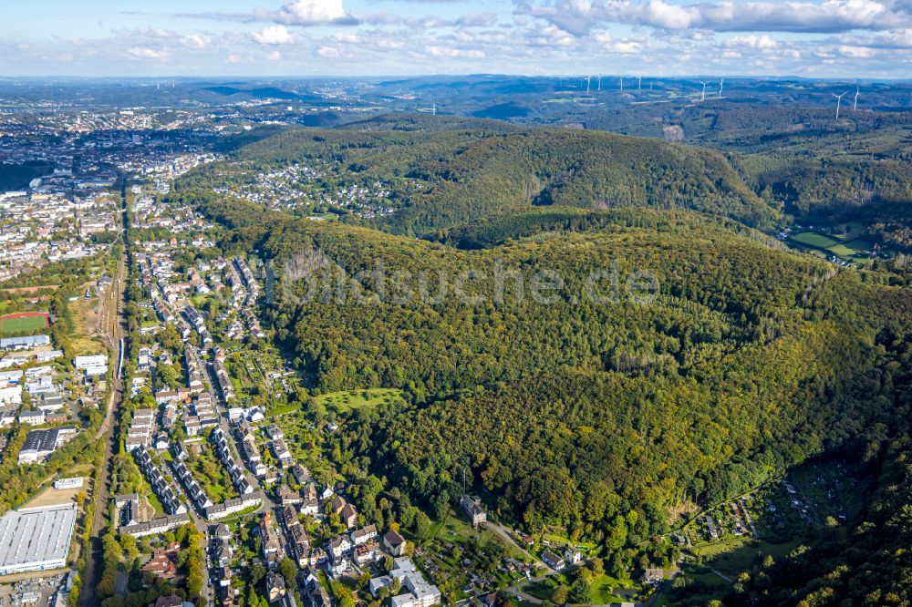 Hagen von oben - Forstgebiete in einem Waldgebiet in Hagen im Bundesland Nordrhein-Westfalen, Deutschland