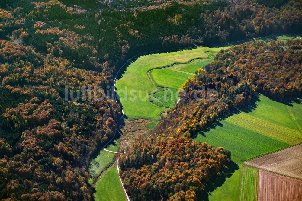 Herbrechtingen von oben - Forstgebiete in einem Waldgebiet in Herbrechtingen im Bundesland Baden-Württemberg, Deutschland