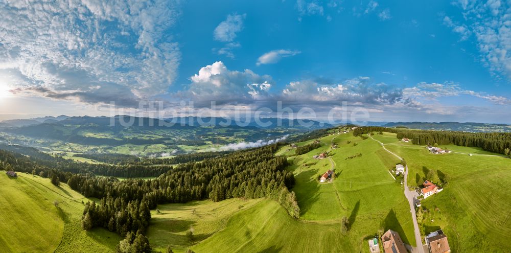 Luftbild Sulzberg - Forstgebiete in einem Waldgebiet mit Wiesenlandschaft in Sulzberg in Vorarlberg, Österreich