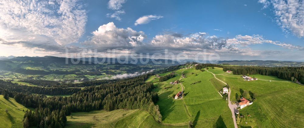 Luftaufnahme Sulzberg - Forstgebiete in einem Waldgebiet mit Wiesenlandschaft in Sulzberg in Vorarlberg, Österreich