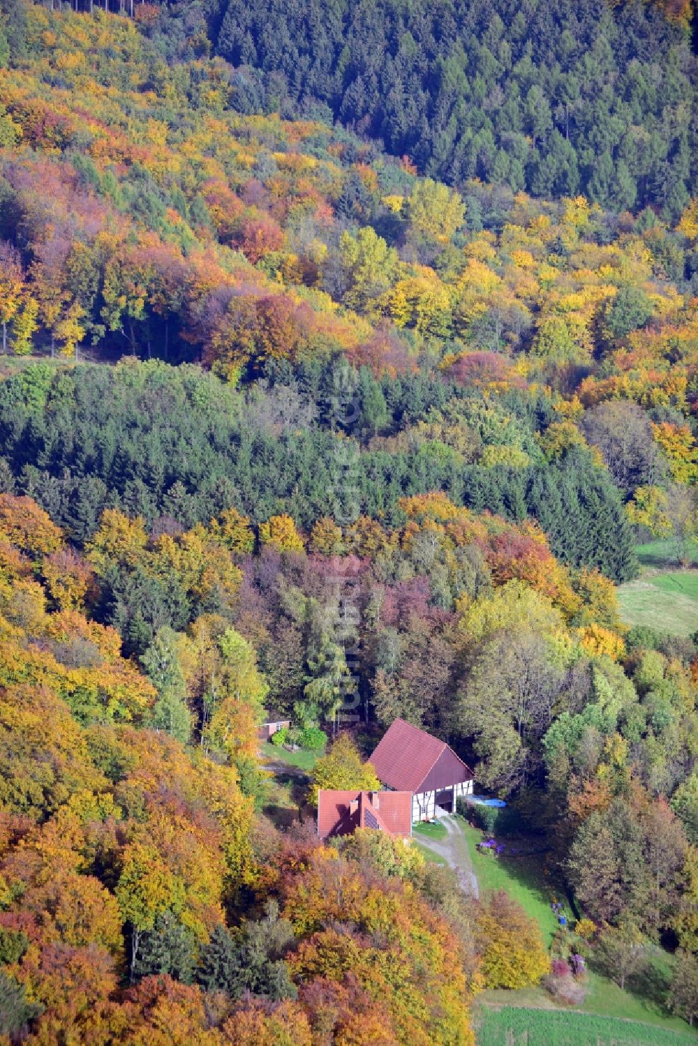 Extertal von oben - Forsthaus am Dingelstedtpfad in Extertal im Bundesland Nordrhein-Westfalen