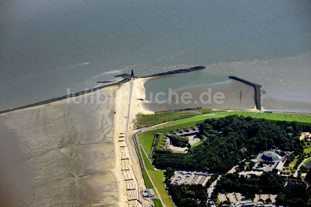 Cuxhaven von oben - Fragmente der Festungsanlage Fort Kugelbake in Döse im Bundesland Niedersachsen