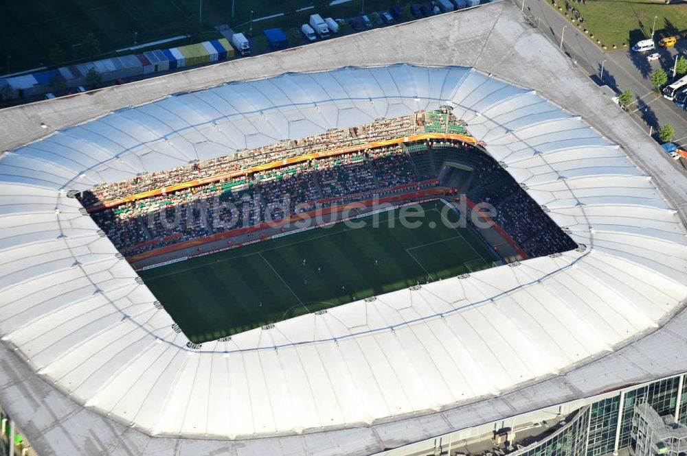 Luftaufnahme Wolfsburg - Frauen WM-Stadion Volkswagen Arena bzw. Arena im Allerpark Wolfsburg