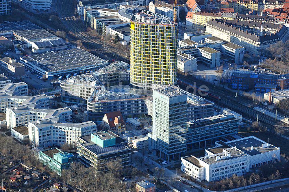 München aus der Vogelperspektive: Frauenhofer und die Baustelle der ADAC Zentrale in München