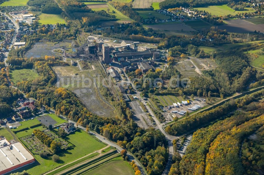 Hamm von oben - Förderanlagen und Bergbau- Schacht- Anlagen am Förderturm Zeche Heinrich Robert im Ortsteil Wiescherhöfen in Hamm im Bundesland Nordrhein-Westfalen, Deutschland