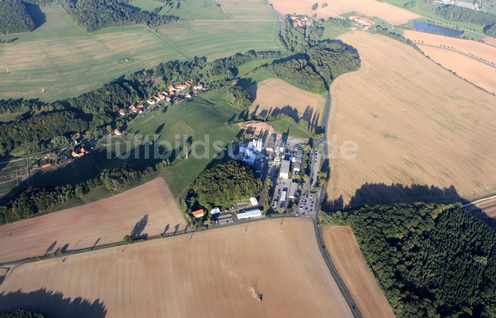 Mühlwärts von oben - Förderturm und Eingang des Bergwerkes der K&S AG am Schacht 2 in Mühlwärts in Thüringen