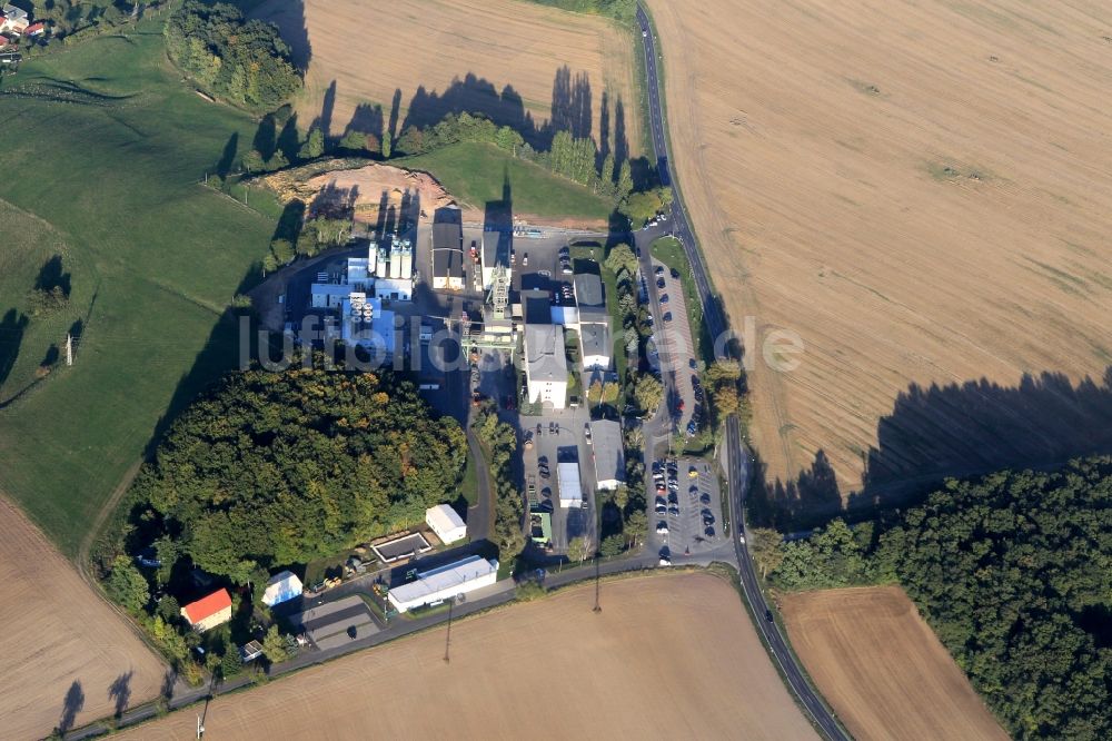 Mühlwärts aus der Vogelperspektive: Förderturm und Eingang des Bergwerkes der K&S AG am Schacht 2 in Mühlwärts in Thüringen