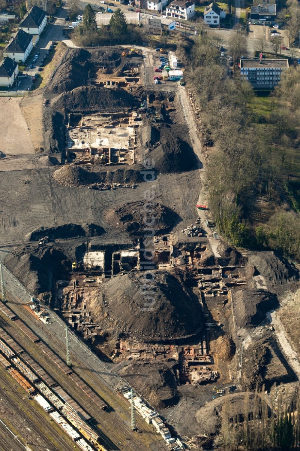 Witten von oben - Freilegung archäologischer Grabungsstätten auf dem Gelände Drei Könige durch die Gesellschaft für Archäologische Baugrund-Sanierung mbH in Witten im Bundesland Nordrhein-Westfalen, Deutschland