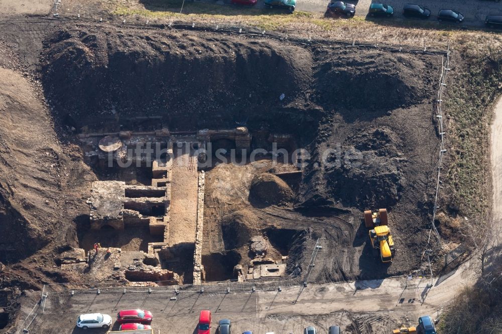 Witten aus der Vogelperspektive: Freilegung archäologischer Grabungsstätten auf dem Gelände Drei Könige durch die Gesellschaft für Archäologische Baugrund-Sanierung mbH in Witten im Bundesland Nordrhein-Westfalen, Deutschland