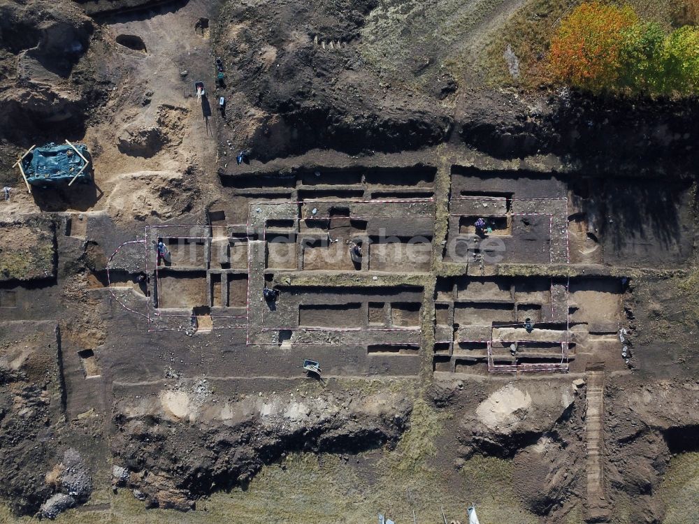 Luftbild Kuckenburg - Freilegung archäologischer Grabungsstätten auf dem Gelände einer ehemaligen Kirche. in Kuckenburg im Bundesland Sachsen-Anhalt, Deutschland