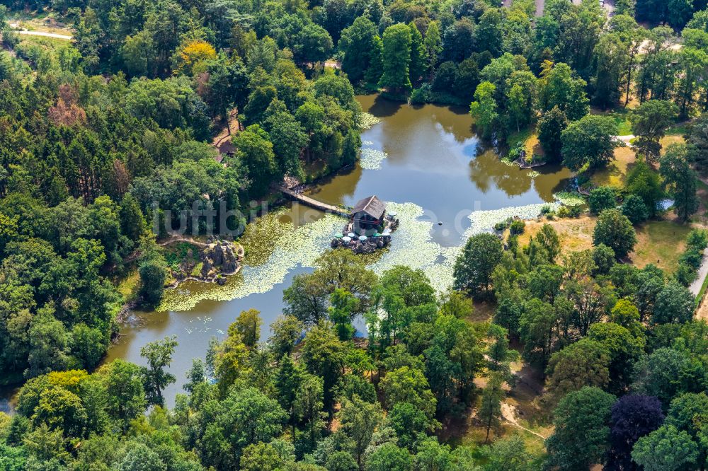 Isselburg aus der Vogelperspektive: Freiluft- Gaststätten Schweizer Häuschen in Isselburg im Bundesland Nordrhein-Westfalen, Deutschland