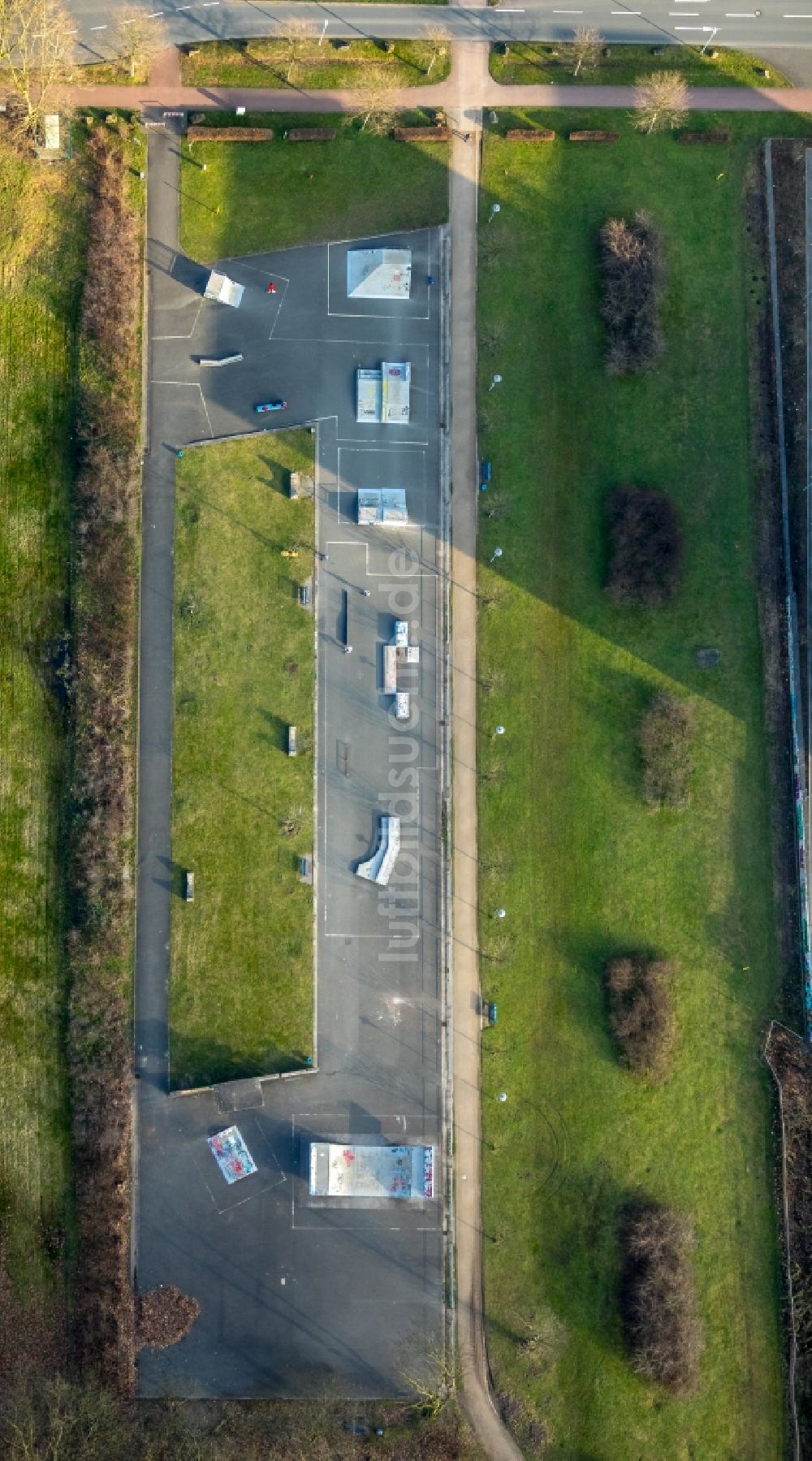 Luftaufnahme Herne - Freizeitzentrum Hibernia Skatepark an der Koniner Straße in Herne im Bundesland Nordrhein-Westfalen, Deutschland