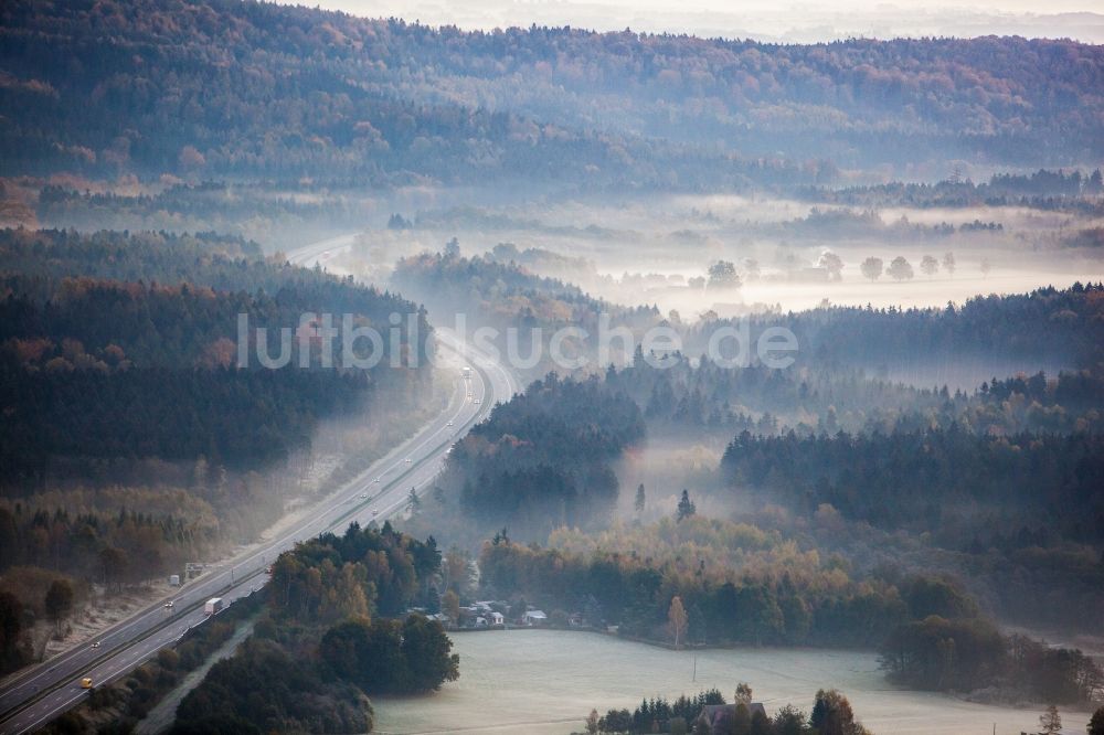 Luftbild Sächsische Schweiz - Frühnebel- Landschaft in der Sächsischen Schweiz im Bundesland Sachsen