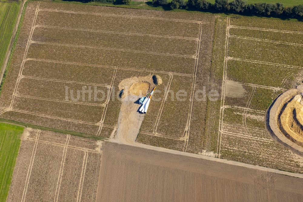 Würselen aus der Vogelperspektive: Fundamenterrichtung zur Windrad- Montage in Würselen im Bundesland Nordrhein-Westfalen, Deutschland