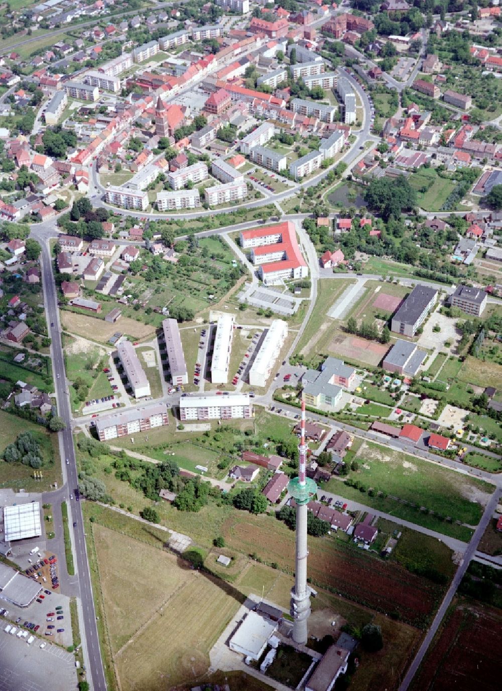 Calau aus der Vogelperspektive: Funkturm und Sendeanlage als Grundnetzsender in Calau im Bundesland Brandenburg, Deutschland