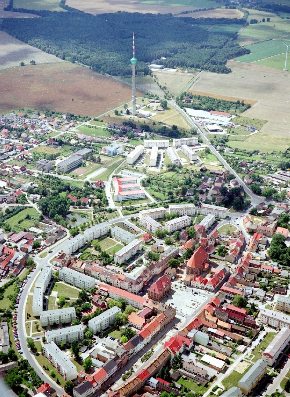 Luftaufnahme Calau - Funkturm und Sendeanlage als Grundnetzsender in Calau im Bundesland Brandenburg, Deutschland