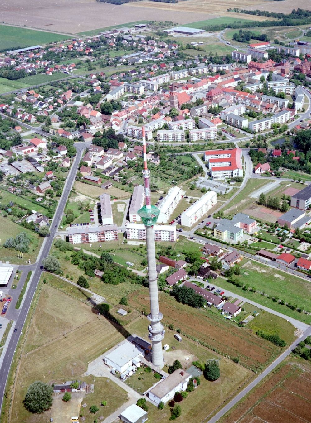 Luftaufnahme Calau - Funkturm und Sendeanlage als Grundnetzsender in Calau im Bundesland Brandenburg, Deutschland