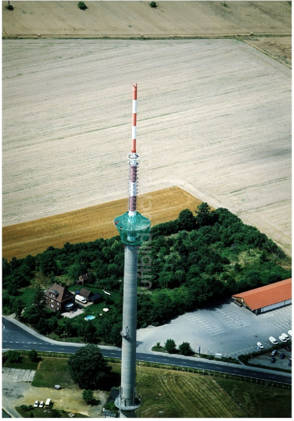 Luftaufnahme Calau - Funkturm und Sendeanlage als Grundnetzsender in Calau im Bundesland Brandenburg, Deutschland