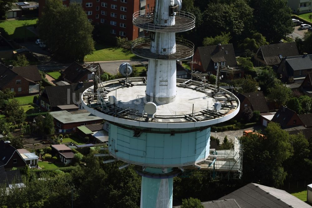 Luftaufnahme Heide - Funkturm und Sendeanlage als Grundnetzsender und Fernmeldeturm in Heide im Bundesland Schleswig-Holstein, Deutschland