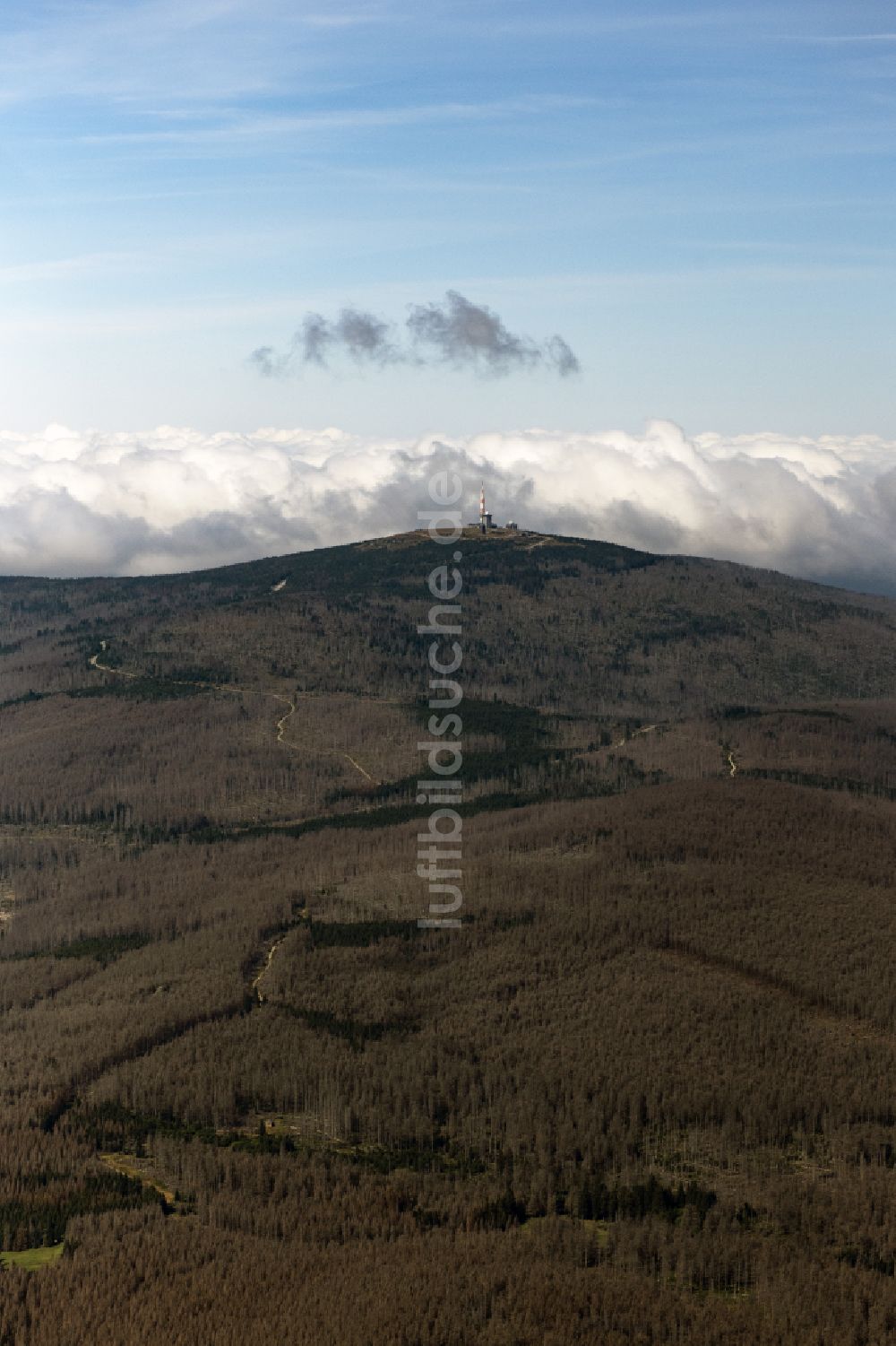 Luftbild Schierke - Funkturm und Sendeanlage auf der Kuppe des Brocken im Harz in Schierke im Bundesland Sachsen-Anhalt, Deutschland