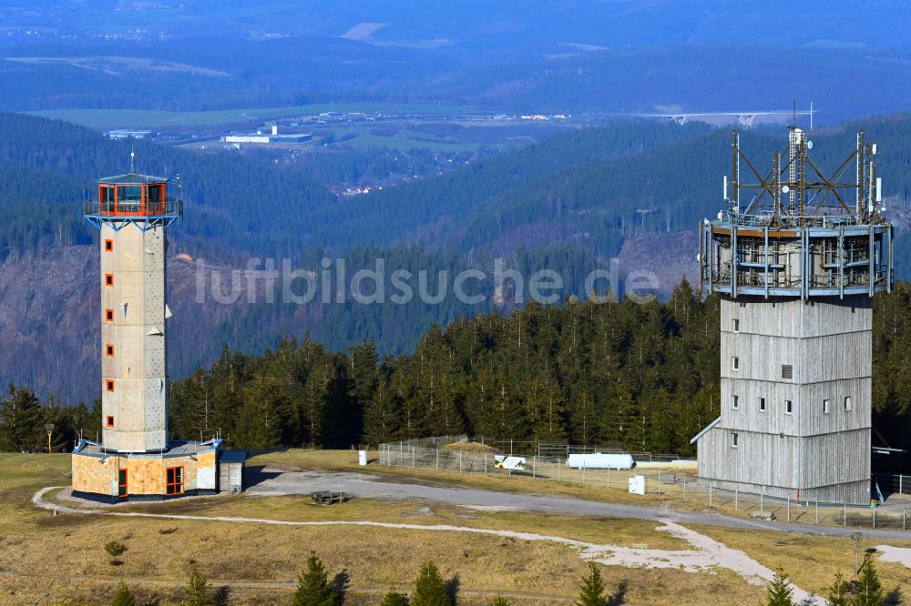 Gehlberg von oben - Funkturm und Sendeanlage Schneekopfturm in Gehlberg im Bundesland Thüringen, Deutschland