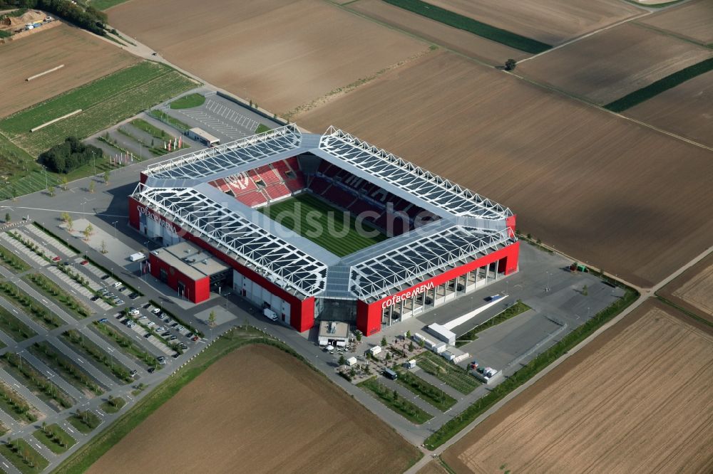 Mainz aus der Vogelperspektive: Fußball-Stadion Coface-Arena, die neue Heimstätte des Vereins FSV Mainz 05 in Mainz Bretzenheim in Rheinland-Pfalz