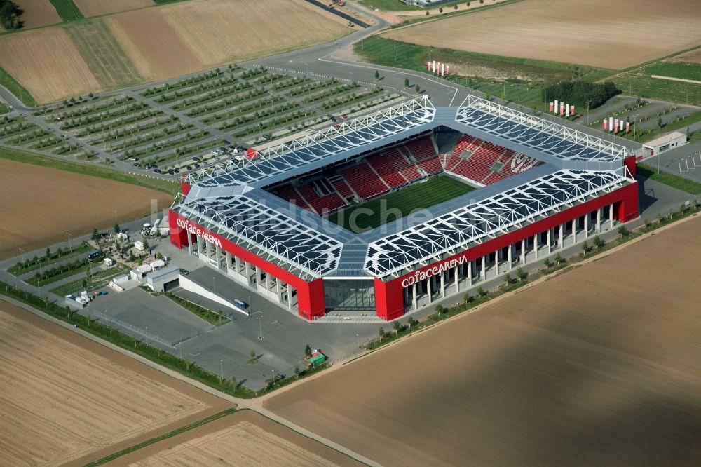 Mainz aus der Vogelperspektive: Fußball-Stadion Coface-Arena, die neue Heimstätte des Vereins FSV Mainz 05 in Mainz Bretzenheim in Rheinland-Pfalz