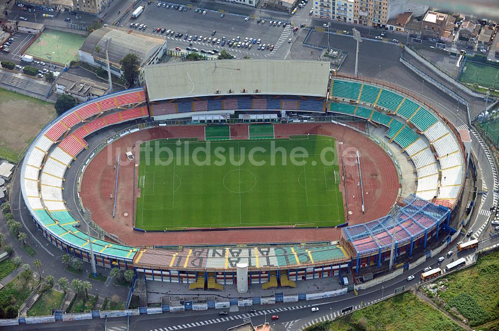 Catania aus der Vogelperspektive: Fußball- Stadion Stadio Angelo Massimino in Catania auf der italienischen Insel Sizilien