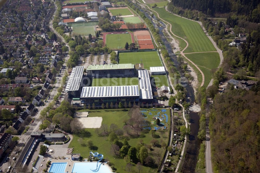 Luftbild Freiburg im Breisgau - Fussballstadion, genannt Schwarzwaldstadion, des FC Freiburg in Freiburg im Breisgau im Bundesland Baden-Württemberg