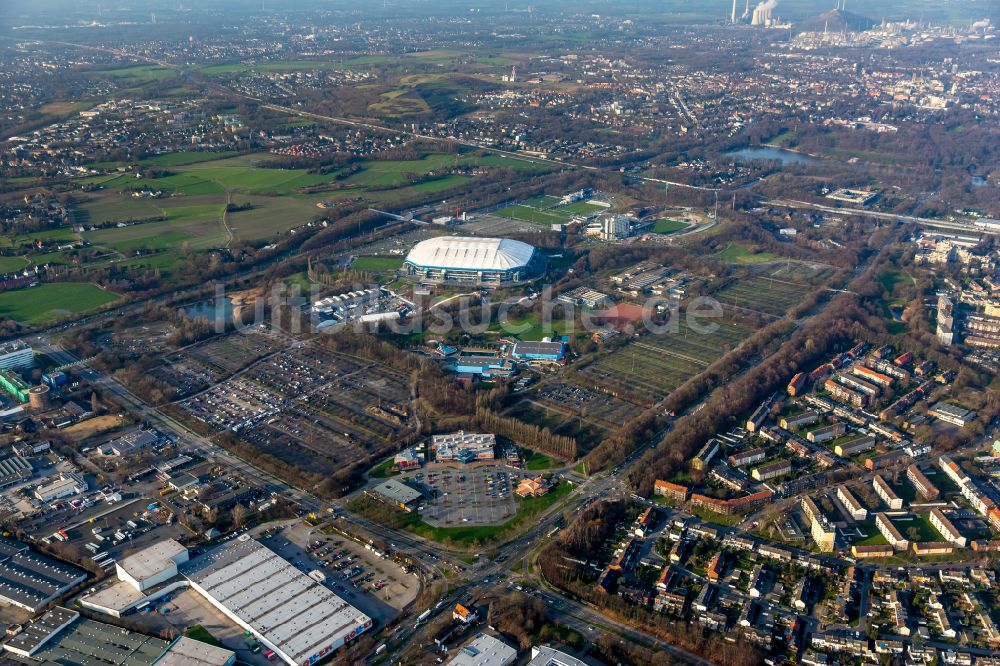 Gelsenkirchen aus der Vogelperspektive: Fussballstadion Veltins-Arena auf Schalke des Vereins Schalke 04 in Gelsenkirchen im Bundesland Nordrhein-Westfalen