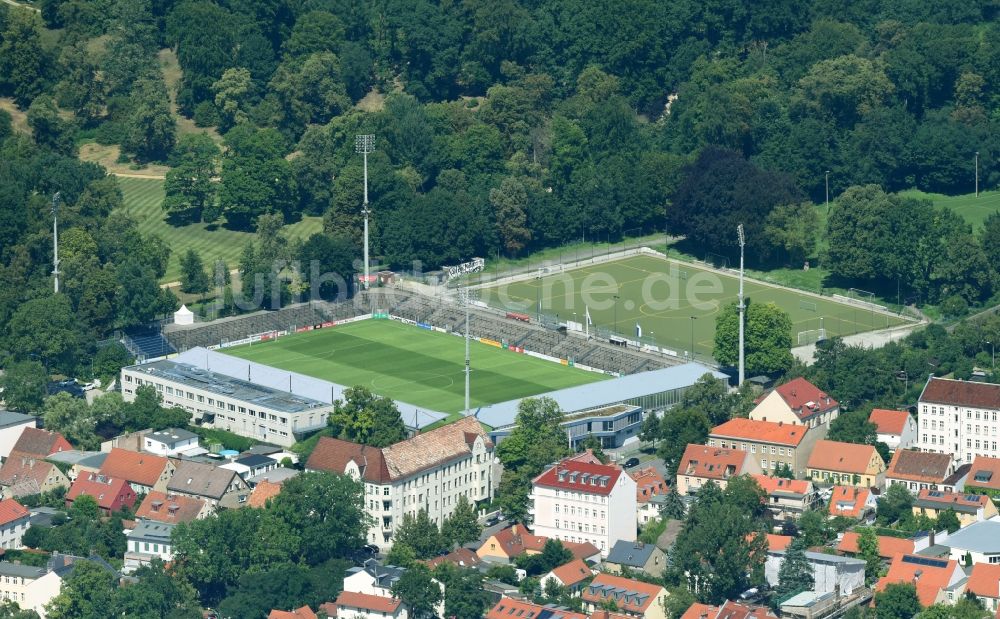 Luftaufnahme Potsdam - Fussballstadion des Vereins Babelsberg 03 an der Karl-Liebknecht-Straße im Ortsteil Babelsberg in Potsdam im Bundesland Brandenburg, Deutschland