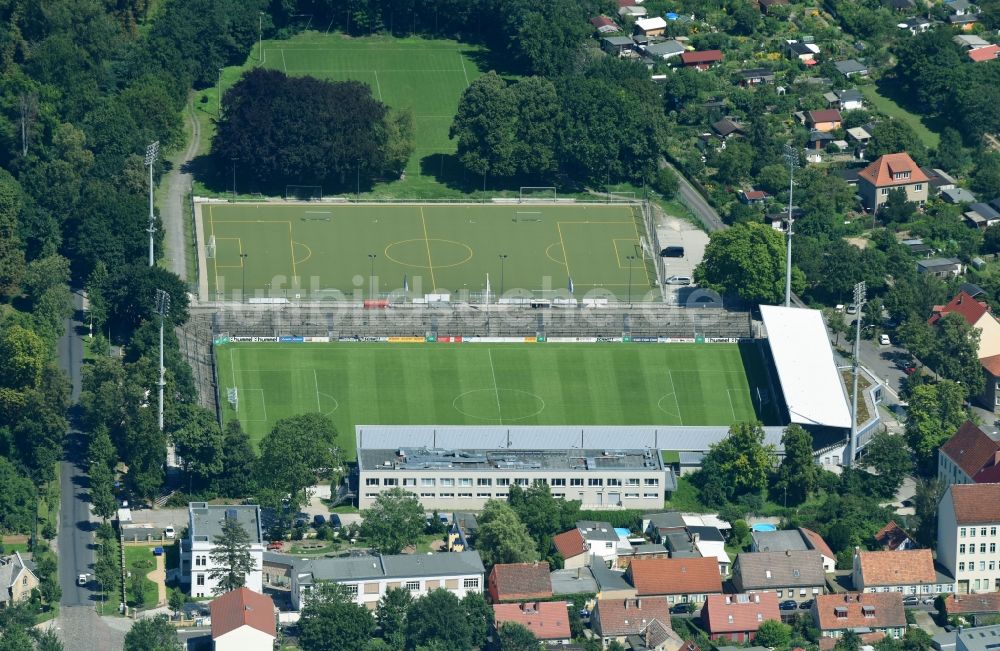 Potsdam aus der Vogelperspektive: Fussballstadion des Vereins Babelsberg 03 an der Karl-Liebknecht-Straße im Ortsteil Babelsberg in Potsdam im Bundesland Brandenburg, Deutschland