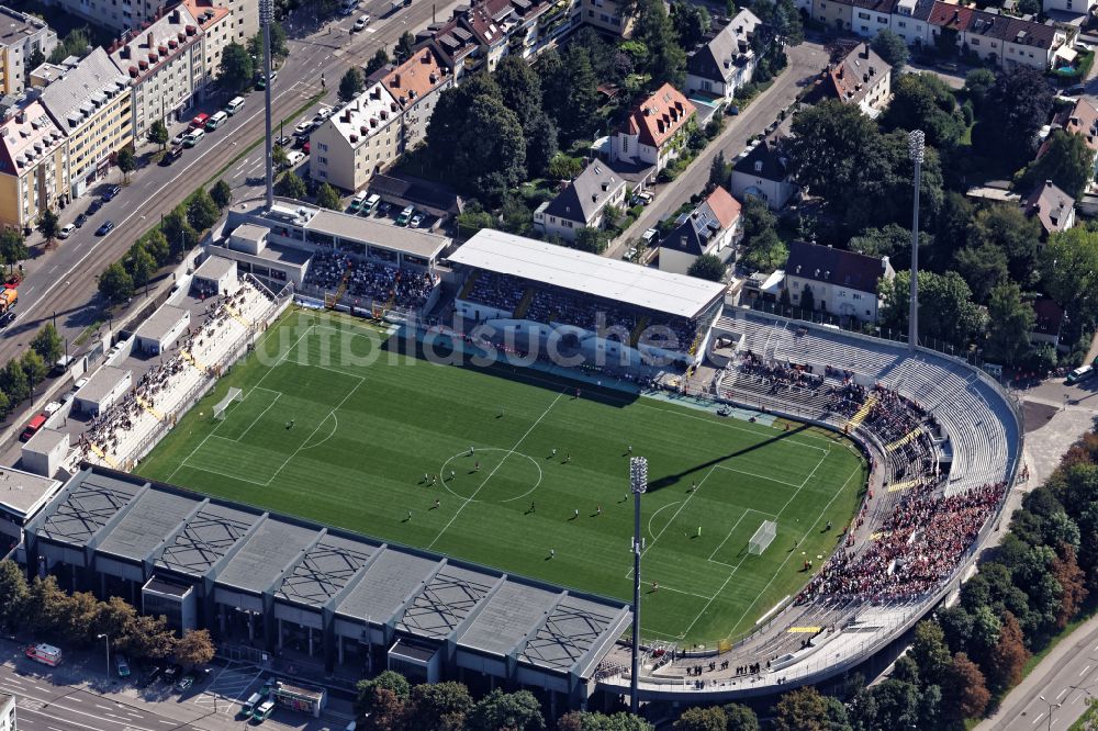 Luftaufnahme München - Fussballstadion des Vereins TSV 1860 an der Grünwalder Straße in München im Bundesland Bayern