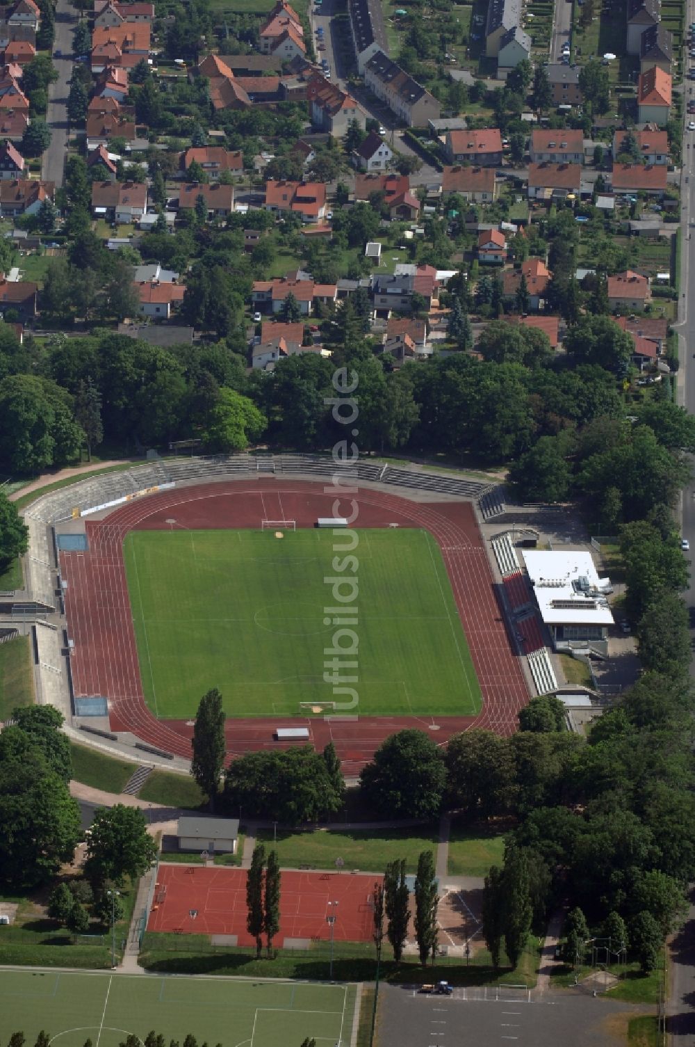 Luftbild Gotha - Fussballstadion Volkspark-Stadion Gotha in Gotha im Bundesland Thüringen, Deutschland