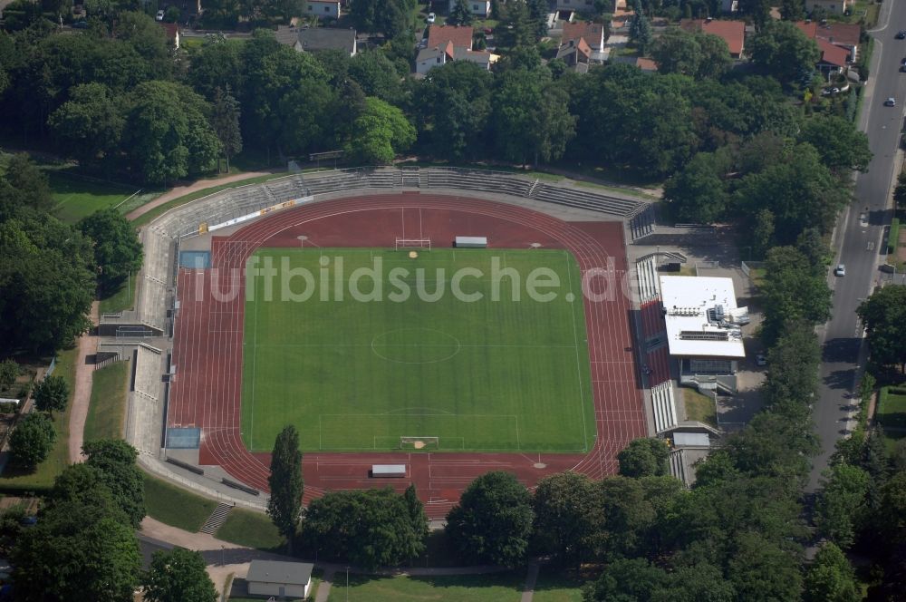 Gotha aus der Vogelperspektive: Fussballstadion Volkspark-Stadion Gotha in Gotha im Bundesland Thüringen, Deutschland