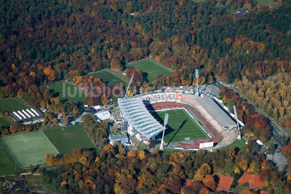 Luftbild Karlsruhe - Fussballstadion Wildparkstadion des Vereins KSC in Karlsruhe im Bundesland Baden-Württemberg