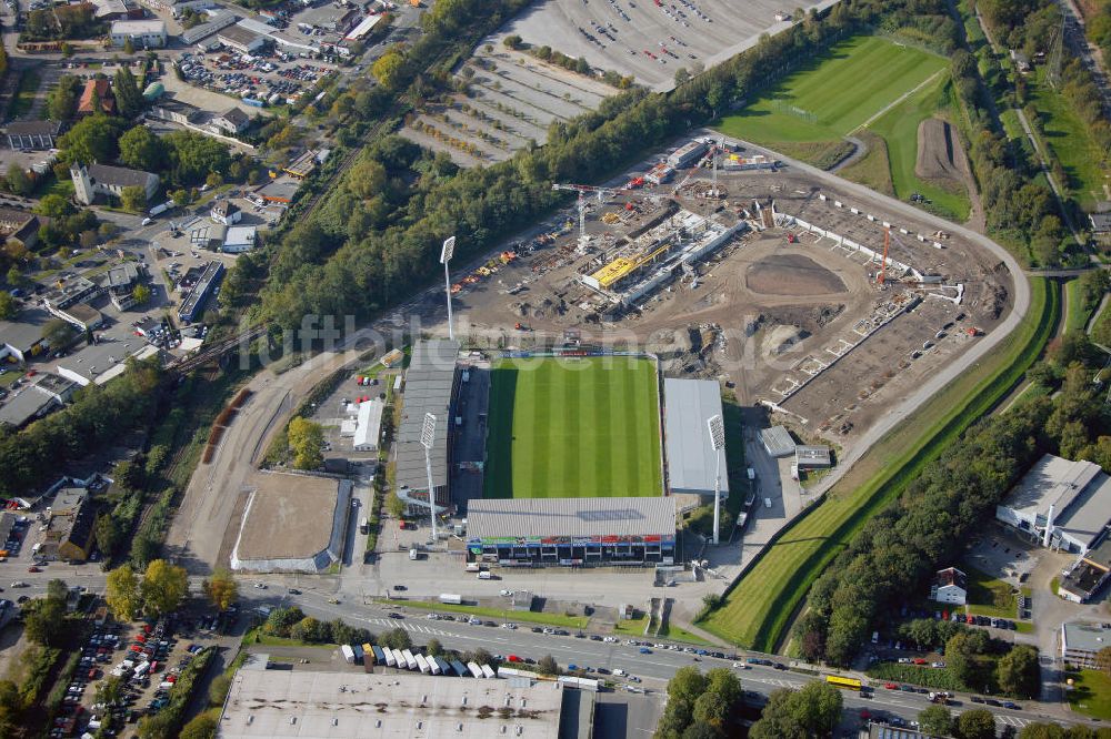 Luftaufnahme Essen - Fußballstadionneubau am Georg-Melches-Stadion in Essen, Nordrhein-Westfalen