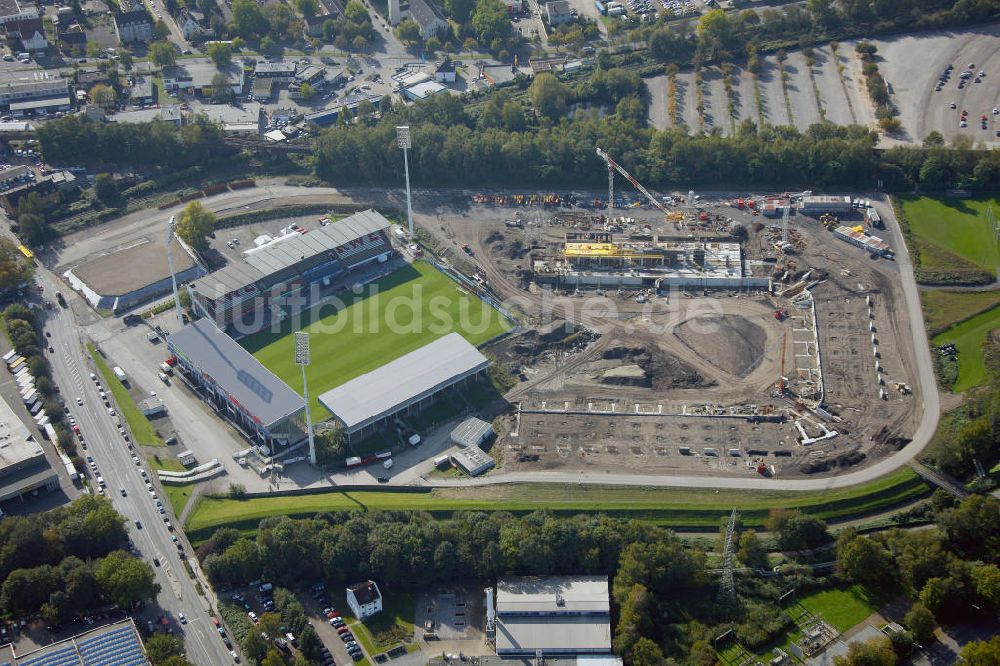 Essen von oben - Fußballstadionneubau am Georg-Melches-Stadion in Essen, Nordrhein-Westfalen