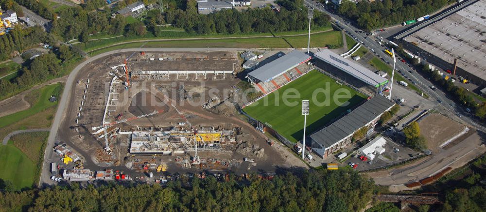 Luftaufnahme Essen - Fußballstadionneubau am Georg-Melches-Stadion in Essen, Nordrhein-Westfalen